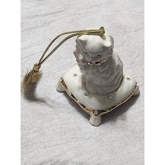 Lenox Handcrafted Porcelain Cat Ornament On Pillow With Gold Accents & Rhineston - Picture 7 of 7